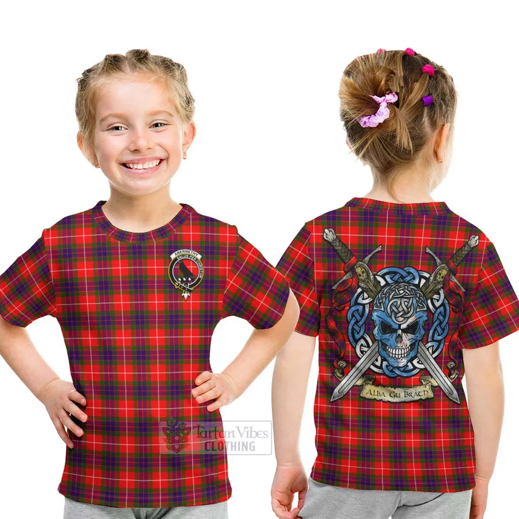 Abernethy Tartan Kid T-Shirt with Family Crest Celtic Skull Style