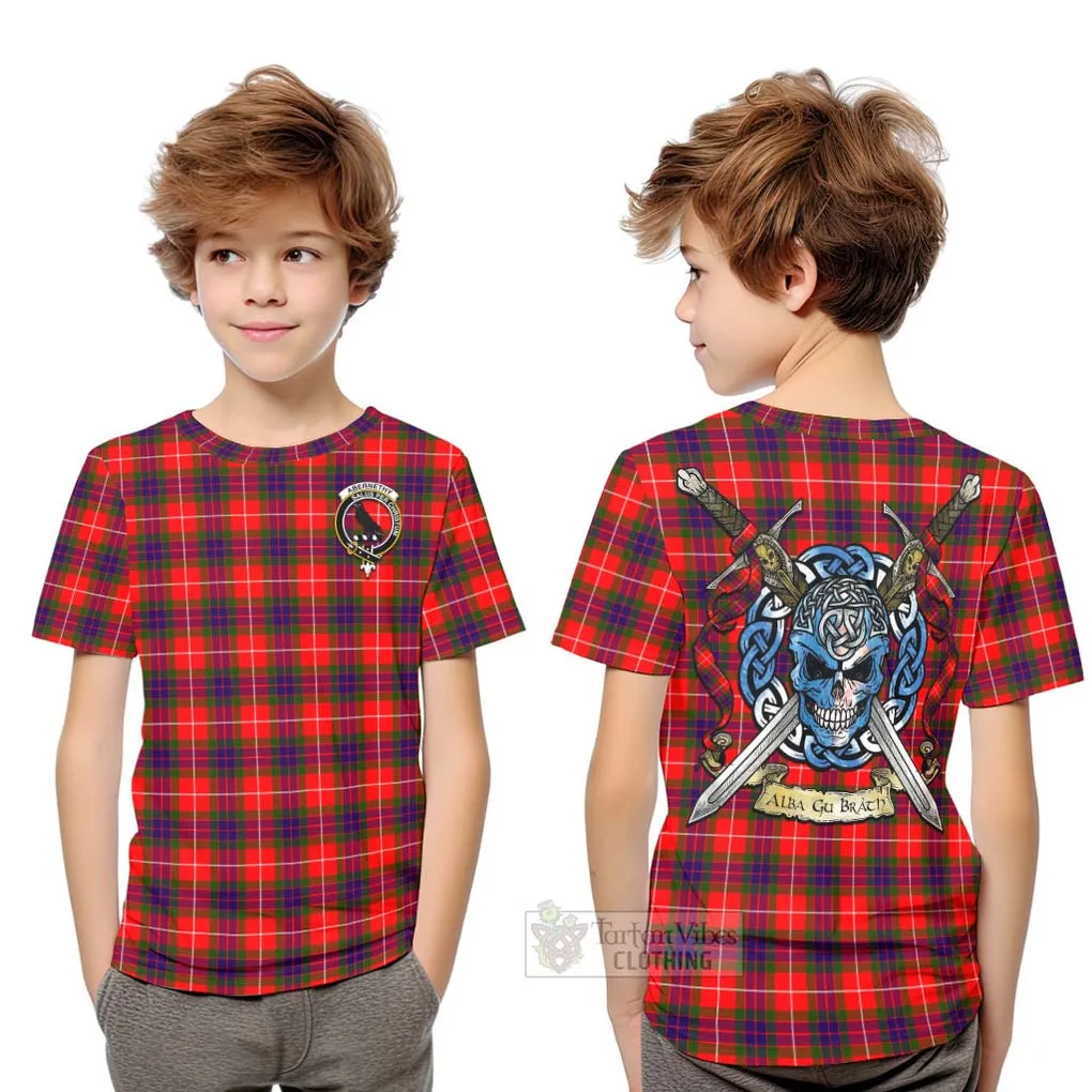 Abernethy Tartan Kid T-Shirt with Family Crest Celtic Skull Style