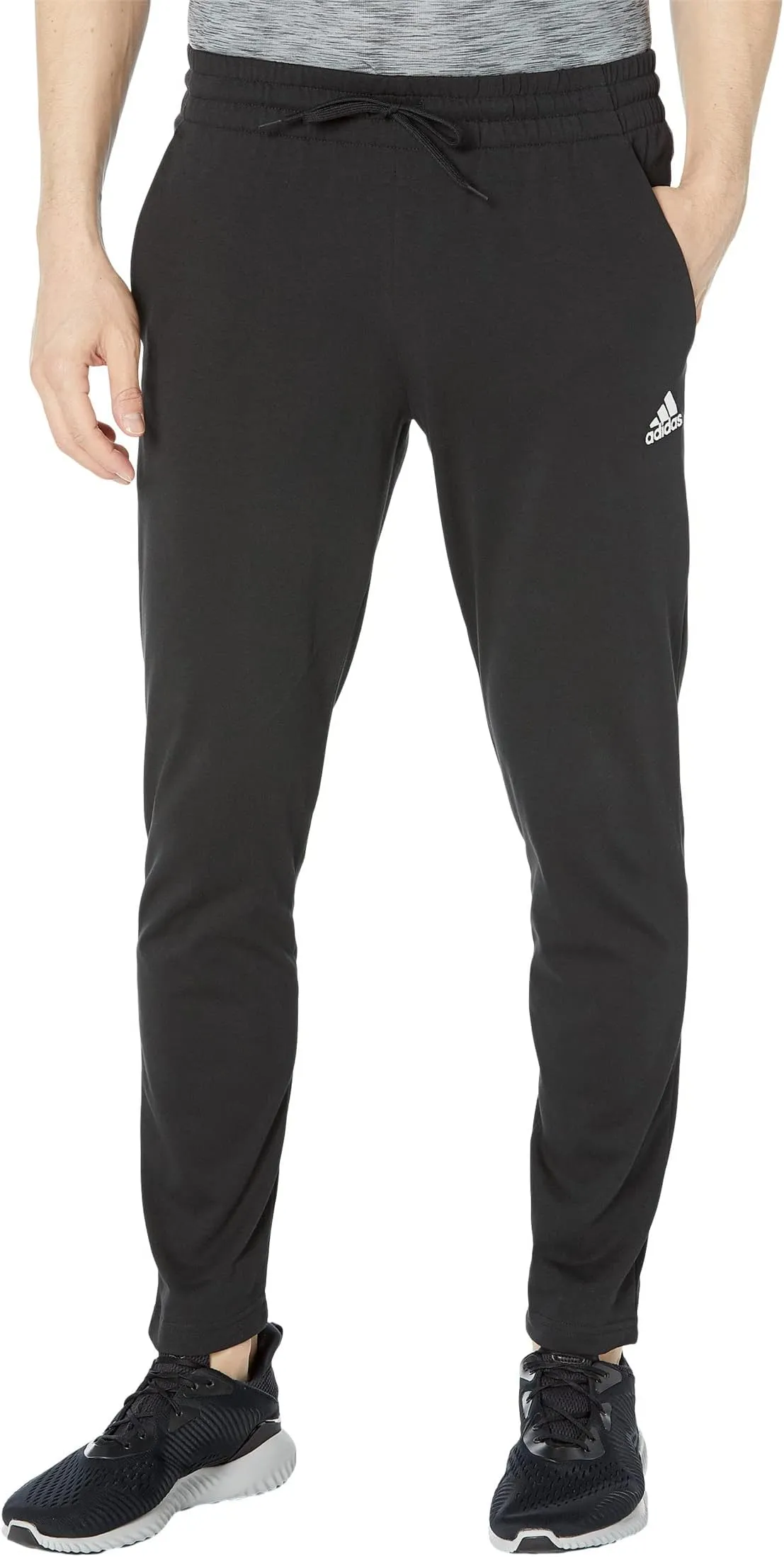 adidas Essentials Single Jersey Tapered Open Hem Pants in Black