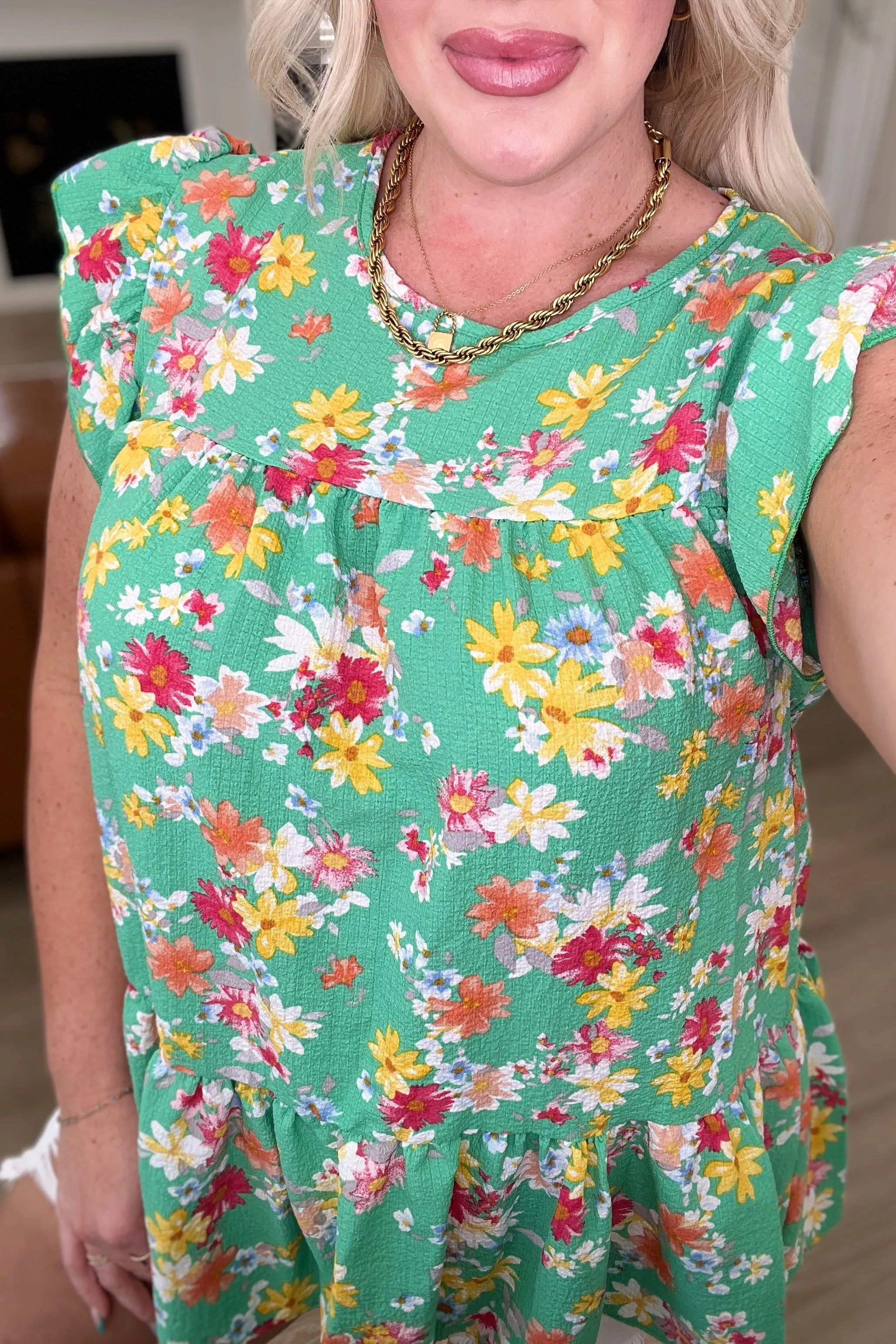 Alyssa Floral Babydoll Top in Green