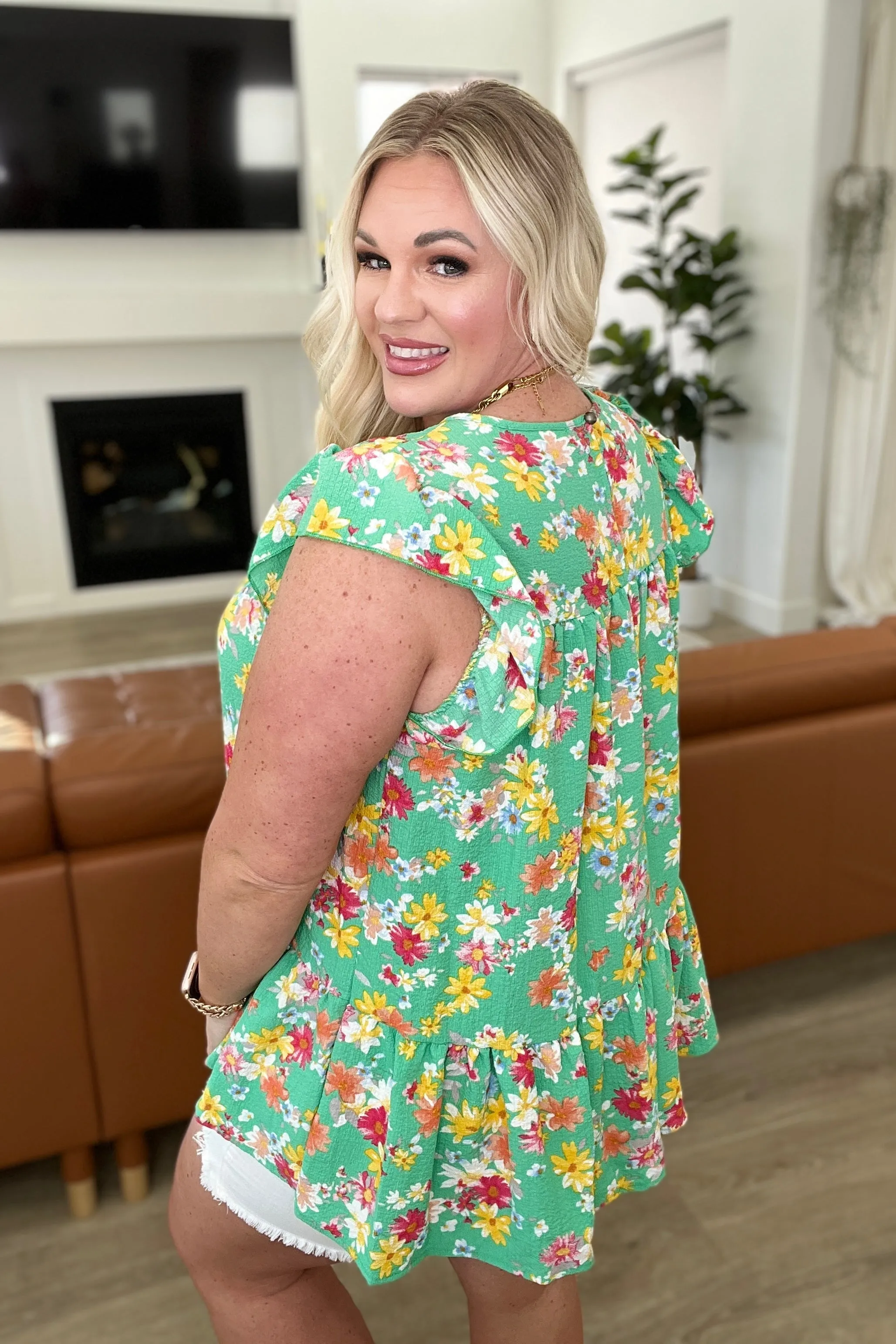 Alyssa Floral Babydoll Top in Green