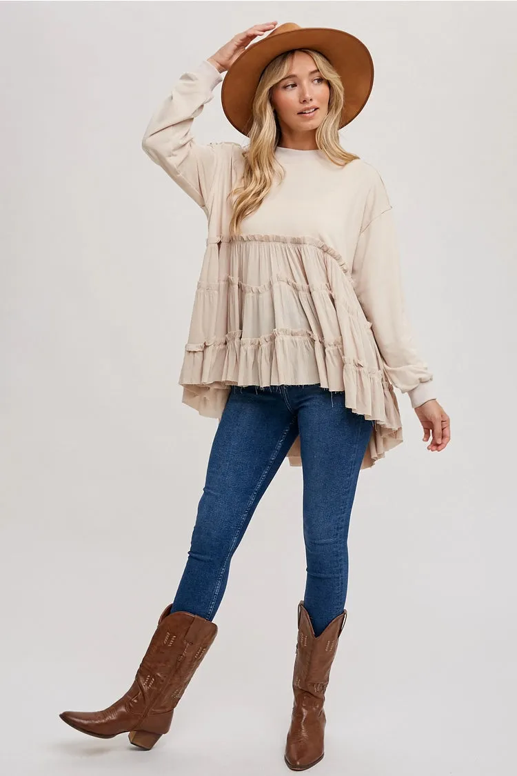 RuffleCascade Cozy Chic Sweatshirt